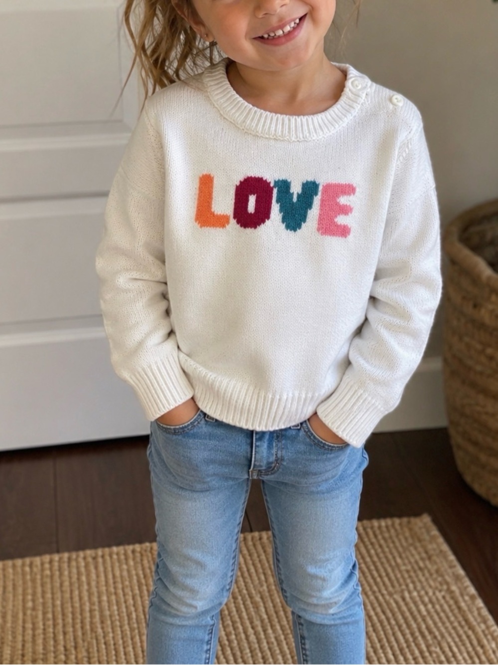 Gymboree White Knit Sweater with Colorful LOVE Letters